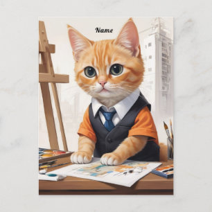 Cartão Postal Arquitetura sofisticada Ginger Kitten Art