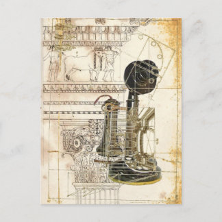 Cartão Postal arquitetura steampunk antiga vintel telefone