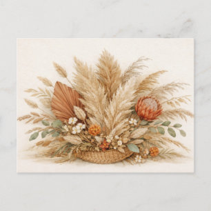 Cartão Postal Arranjo Floral de Grama de Pampas Boho Neutro