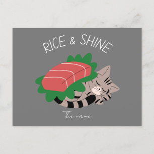 Cartão Postal Arroz e brilho, gato sushi