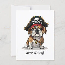 Cartão Postal Arrr Matey Pirata Crânio de Bulldog Inglês Ossos C