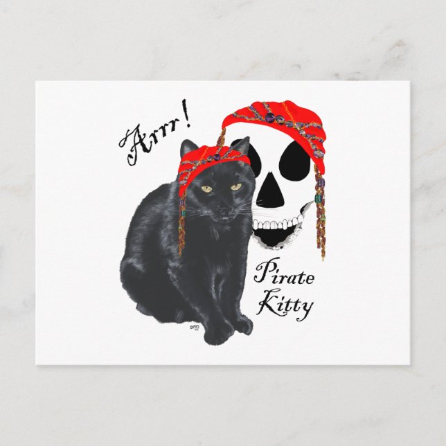 Cartão Postal Arrrr!  Gata Pirata Preta Kitty (Frente)