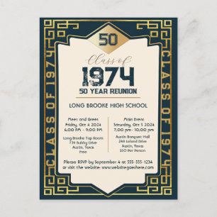 Cartão Postal Art Deco Classe de 1974 50 Anos Reunião de Segundo