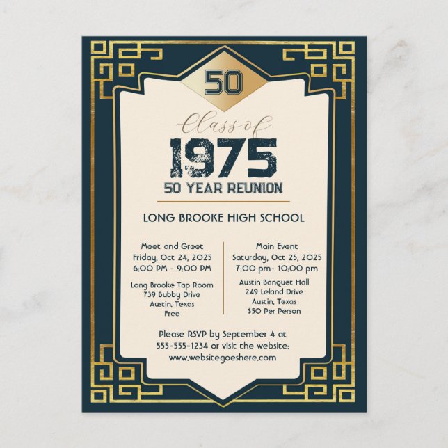 Cartão Postal Art Deco Classe de 1975 50 Anos Reunião de Segundo (Frente)