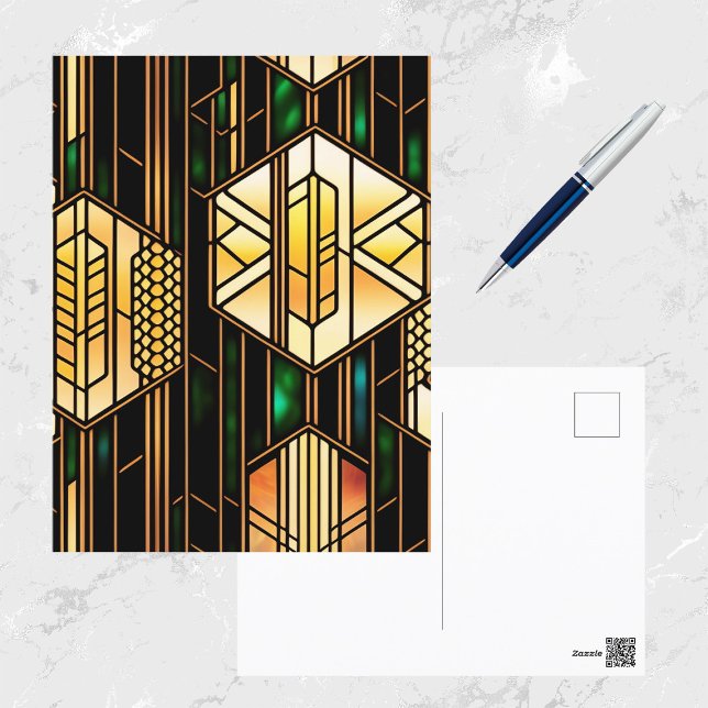 Cartão Postal Art Deco Dourado Vidro Trabalho de arte (Criador carregado)