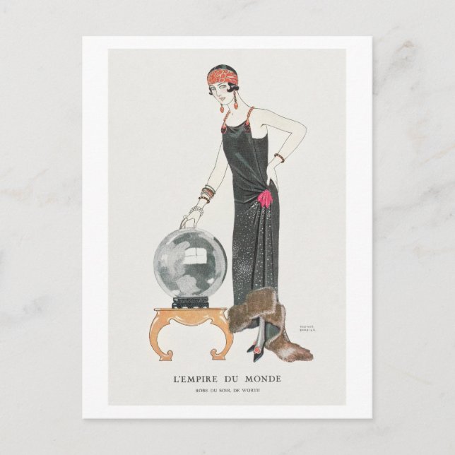 Cartão Postal Art Deco Fashion Plate of Evening Gown (Frente)
