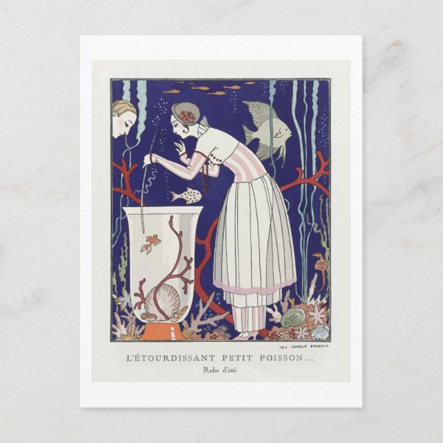 Cartão Postal Art Deco Fashion Plate of Summer Vress por Barbier (Frente)