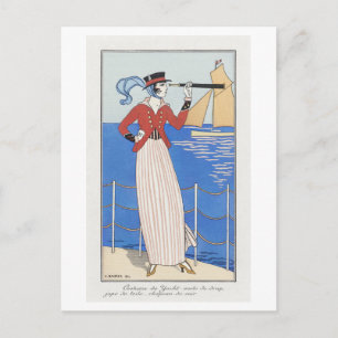 Cartão Postal Art Deco Fashion Plate of Yacht Dress por Barbier