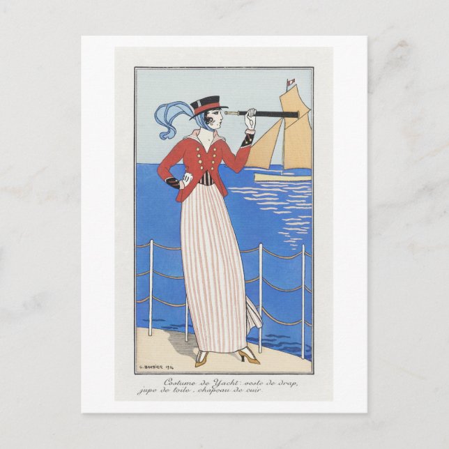 Cartão Postal Art Deco Fashion Plate of Yacht Dress por Barbier (Frente)