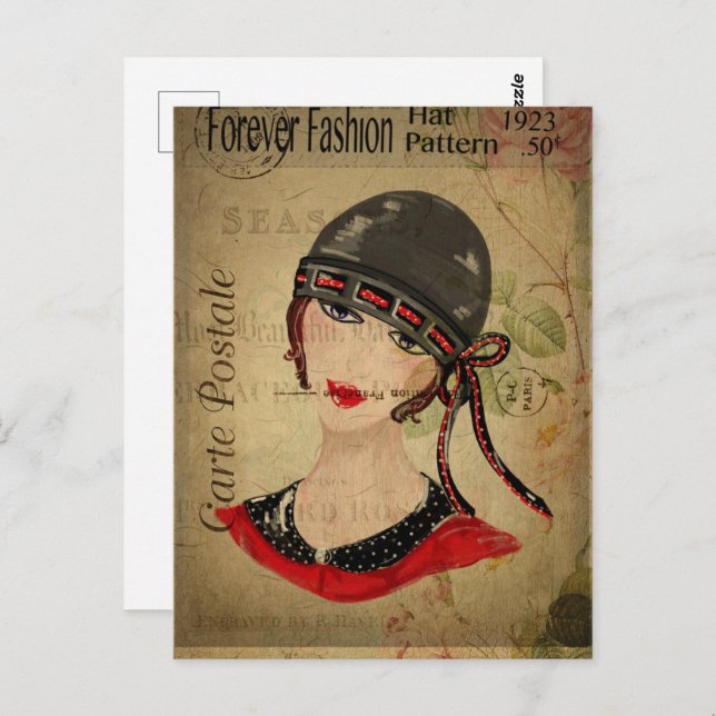 Cartão Postal Art Deco Flapper Girl (Frente/Verso)