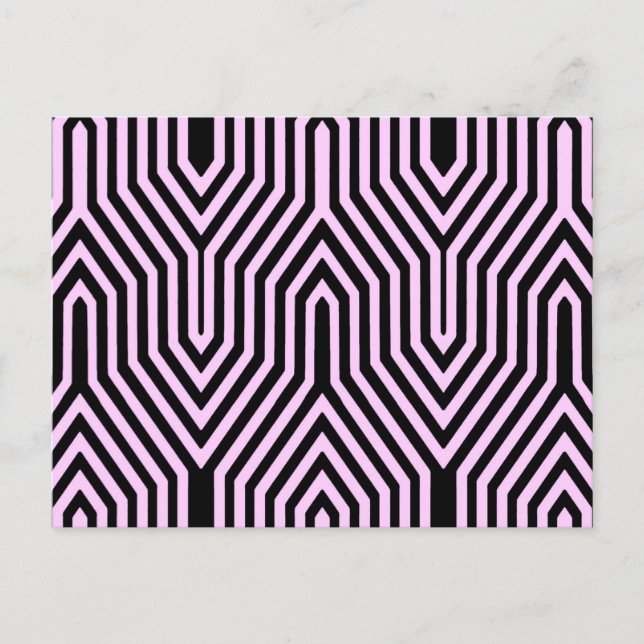 Cartão Postal Art Deco Geométrico - preto e rosa (Frente)