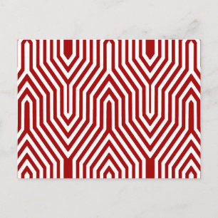 Cartão Postal Art Deco Geométrico - vermelho escuro e branco
