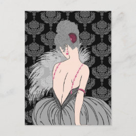 Cartão Postal Art Deco Lady with Damask - BIANCA: Cinzas de inve