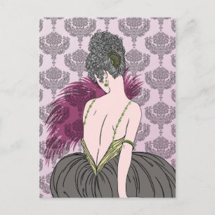 Cartão Postal Art Deco Lady with Damask - BIANCA: Hora do Chá