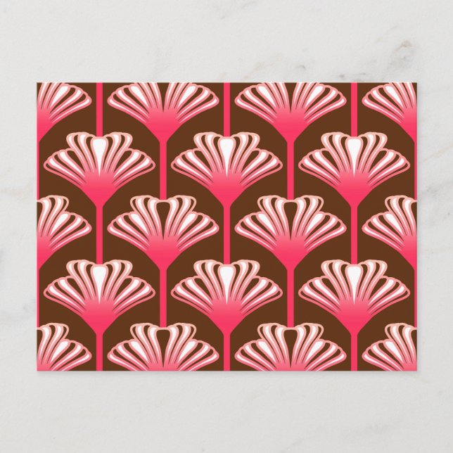 Cartão Postal Art Deco Lily, Castanho Escuro e Coral Rosa (Frente)
