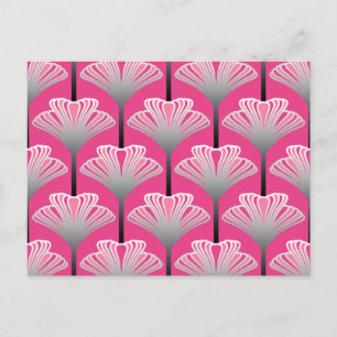 Cartão Postal Art Deco Lily, Fuchsia Pink e Cinzas Prateadas