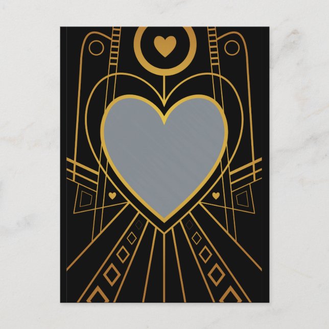 Cartão Postal Art Deco Love Heart Border (Frente)