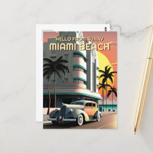 Cartão Postal Art Deco Miami Beach Ocean Drive Sunset 1930