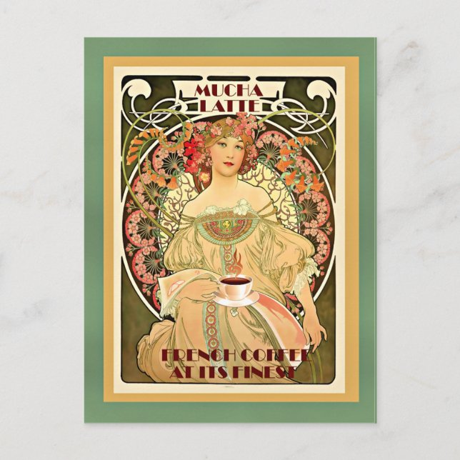 Cartão Postal Art deco Mucha Latte (Frente)