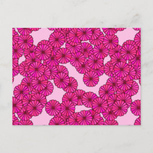 Cartão Postal Art Deco - padrão de flores - magenta a rosa