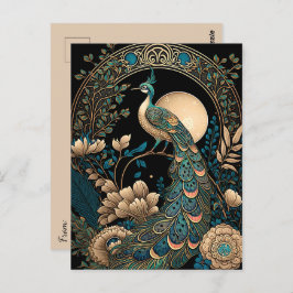 Cartão Postal Art Deco Peacock