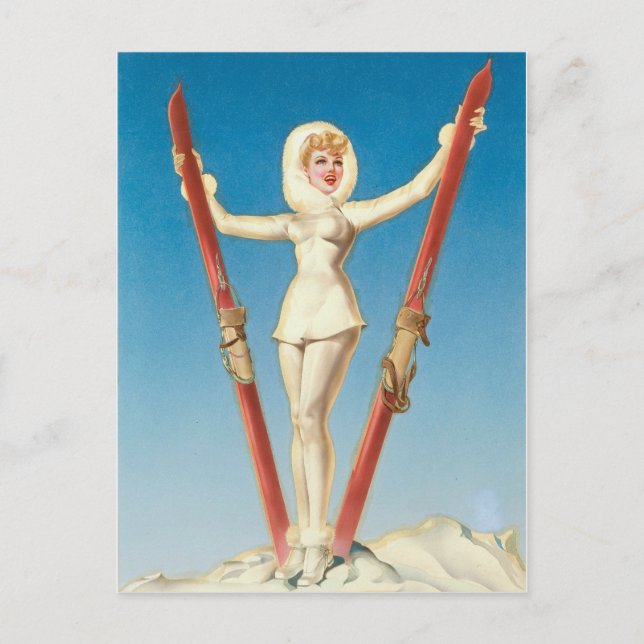 Cartão Postal Art Deco Ski Blona Pin Up (Frente)