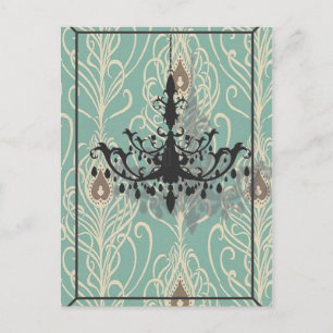 Cartão Postal art deco teal paciock vintage negro chandelier