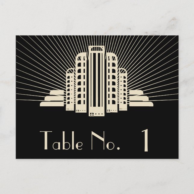 Cartão Postal Art Deco Tower Ray in Black and Ivory Table Number (Frente)