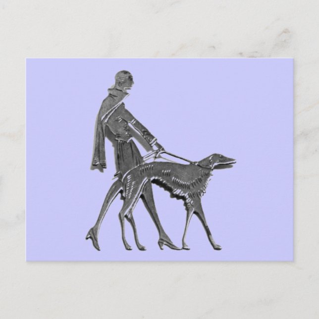 Cartão Postal Art Deco Woman and Dog (Frente)