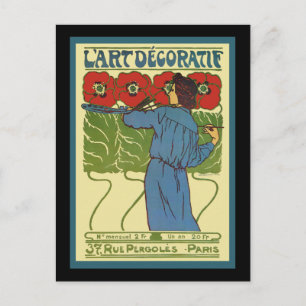 Cartão Postal Art Deco Woman Painting Poppies