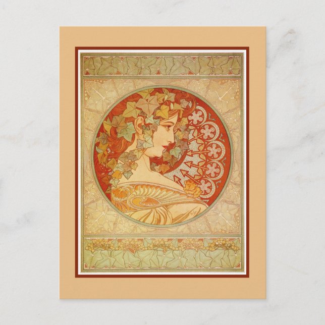 Cartão Postal Art Nouveau Alfons Mucha, modelo Ivy (Frente)