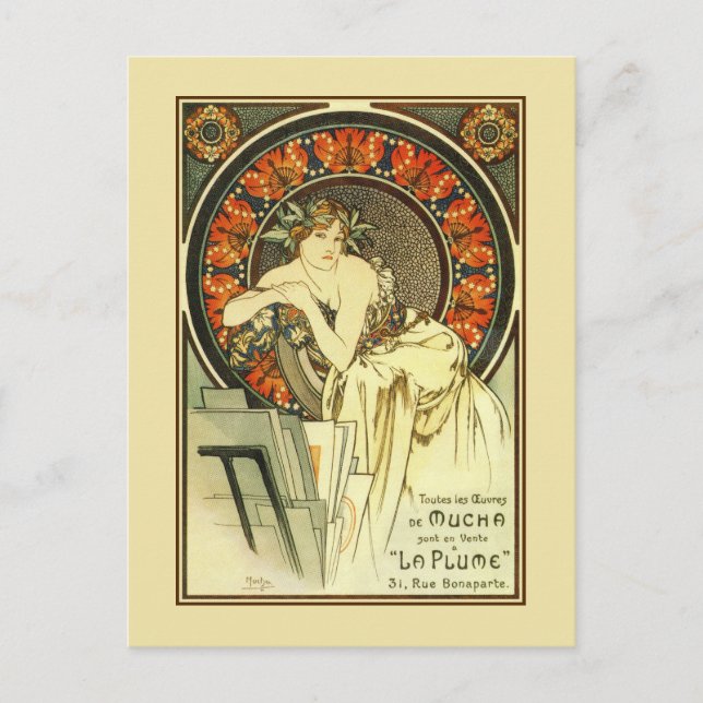 Cartão Postal Art Nouveau Alfons Mucha, pasta e (Frente)