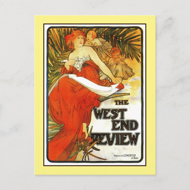 Cartão Postal Art Nouveau Alfons Mucha, revista do Reino Unido e (Frente)