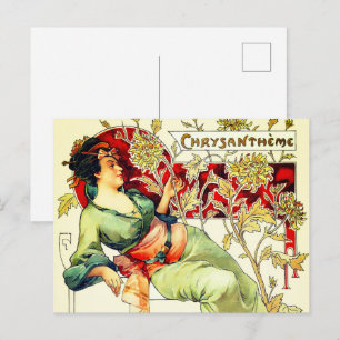 Cartão Postal Art nouveau Alphonse Mucha Crisântemo outono