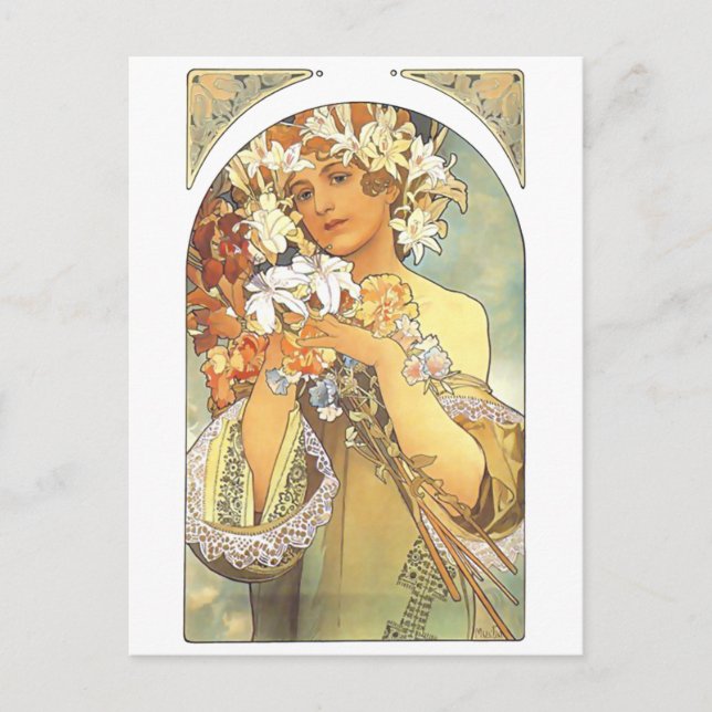Cartão Postal Art Nouveau - Alphonse Mucha "Flower" (Frente)