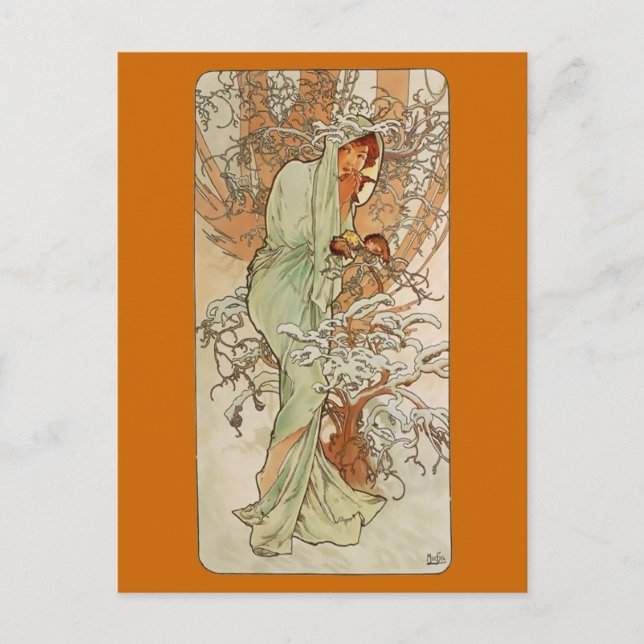 Cartão Postal Art Nouveau - Alphonse Mucha - Winter (Frente)