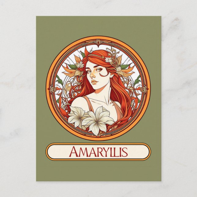 Cartão Postal Art Nouveau Amaryllis Mulher (Frente)