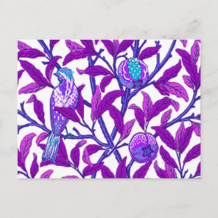 Cartão Postal Art Nouveau Bird e Pomegranato, Ametista Roxo
