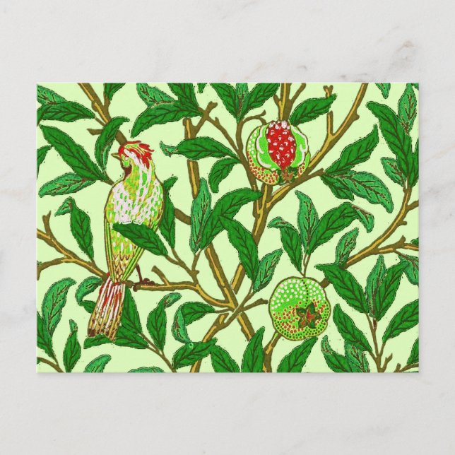 Cartão Postal Art Nouveau Bird e Pomegranato, Verde limão (Frente)