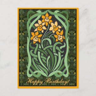 Cartão Postal Art Nouveau Birthday Daffodils (Personalizado)
