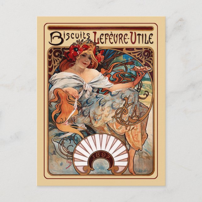 Cartão Postal Art Nouveau - Biscoitos Lefeure-Utile (Frente)