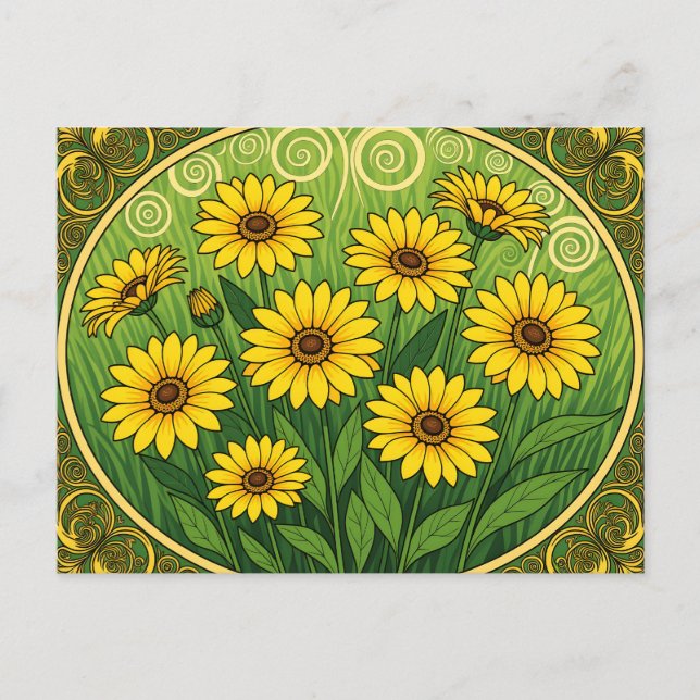 Cartão Postal Art Nouveau Daisies (Frente)