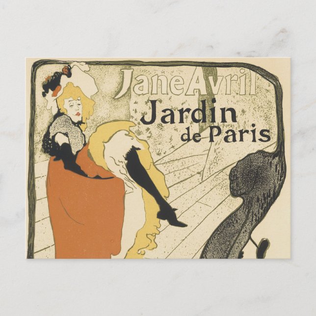 Cartão Postal Art Nouveau Dancer Jane Avril por Toulouse Lautrec (Frente)