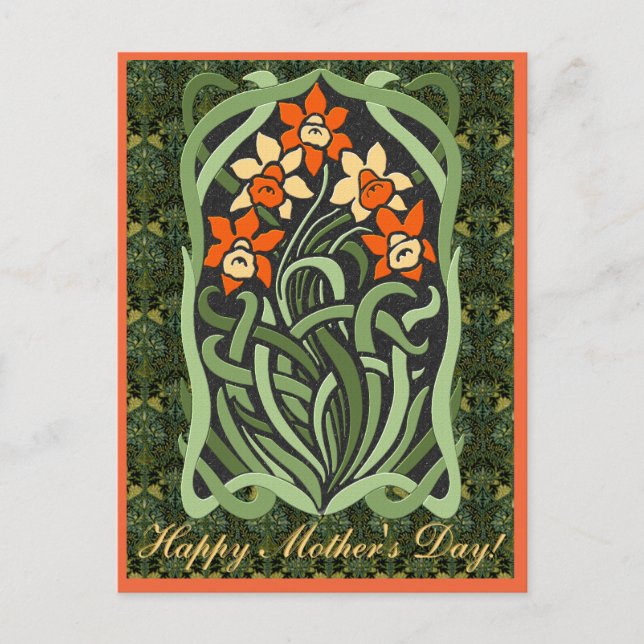 Cartão Postal Art Nouveau Dia de as mães Daffodils (Personalizad (Frente)