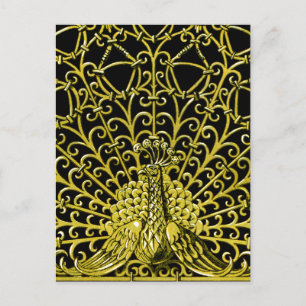 Cartão Postal Art Nouveau Dourado Peacock