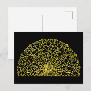 Cartão Postal Art Nouveau Dourado Peacock