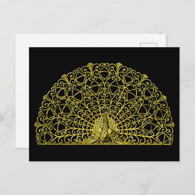 Cartão Postal Art Nouveau Dourado Peacock (Frente/Verso)