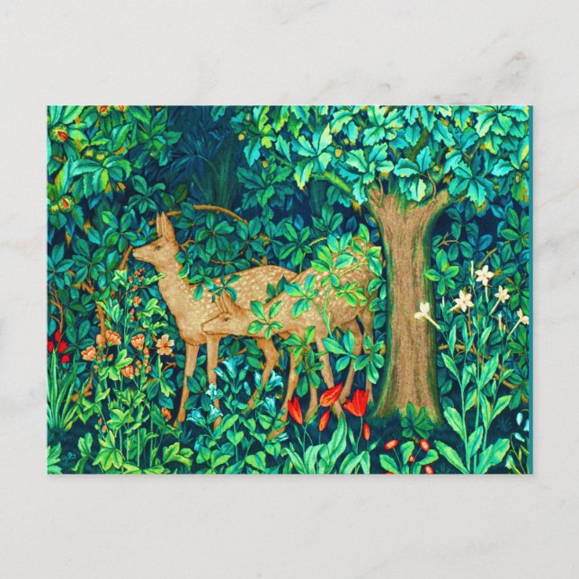 Cartão Postal Art Nouveau Forest Deer Tapeçaria Impressão (Frente)