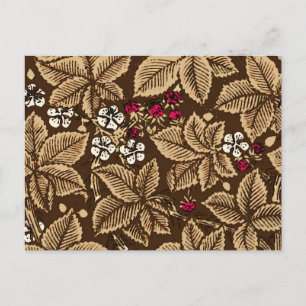 Cartão Postal Art Nouveau Morangos e Folhas, Castanho Escuro