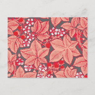 Cartão Postal Art Nouveau Morangos e Folhas, Coral Laranja